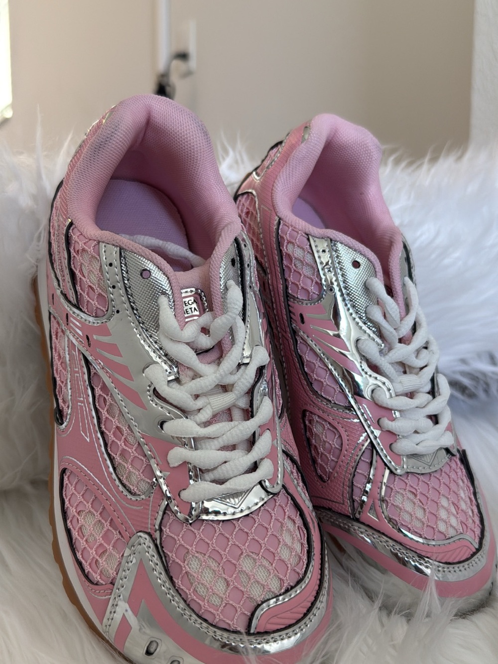 Bottega Veneta Pink and Silver Women's Mesh Sneakers - Picture 4 of 4